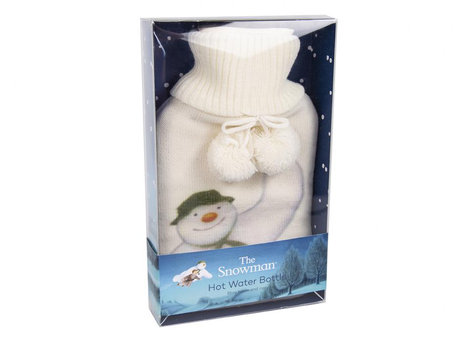 The Snowman Hot Water Bottle in packaging